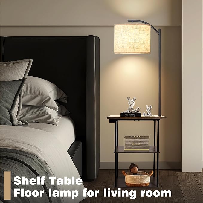 All-in-One Floor Lamp with Side Table & Charging Station 💡🔌 | 3-Way Charging, 3 Light Temperatures