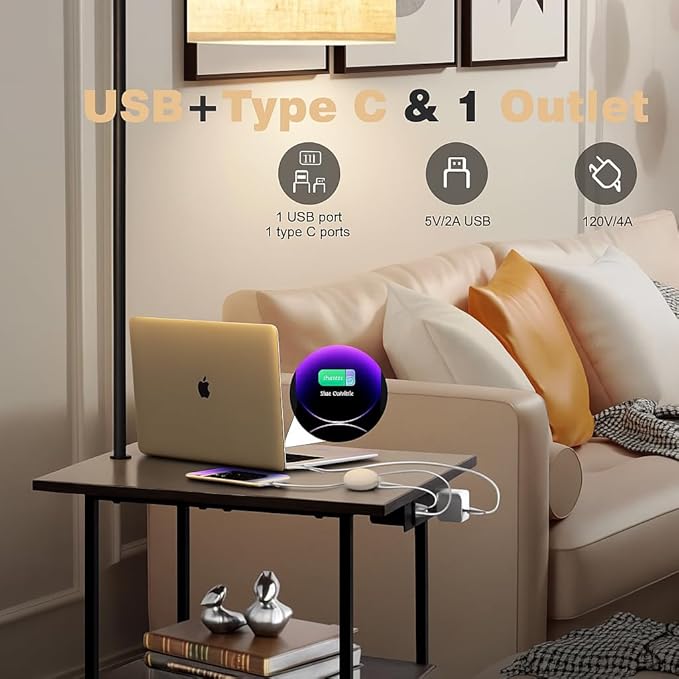All-in-One Floor Lamp with Side Table & Charging Station 💡🔌 | 3-Way Charging, 3 Light Temperatures