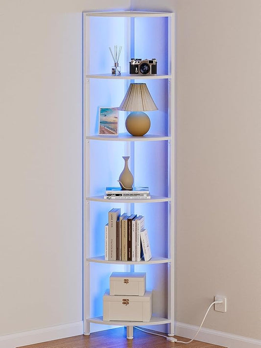 🛋️ 6-Tier Corner Bookcase with Multi-Color LED Light | Freestanding Storage Shelf 🛋️