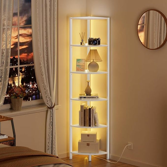 🛋️ 6-Tier Corner Bookcase with Multi-Color LED Light | Freestanding Storage Shelf 🛋️
