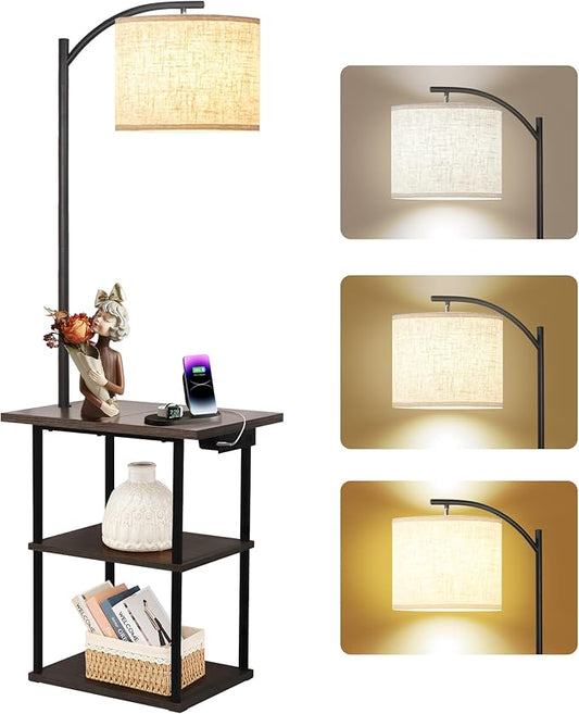 All-in-One Floor Lamp with Side Table & Charging Station 💡🔌 | 3-Way Charging, 3 Light Temperatures