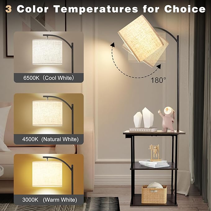 All-in-One Floor Lamp with Side Table & Charging Station 💡🔌 | 3-Way Charging, 3 Light Temperatures