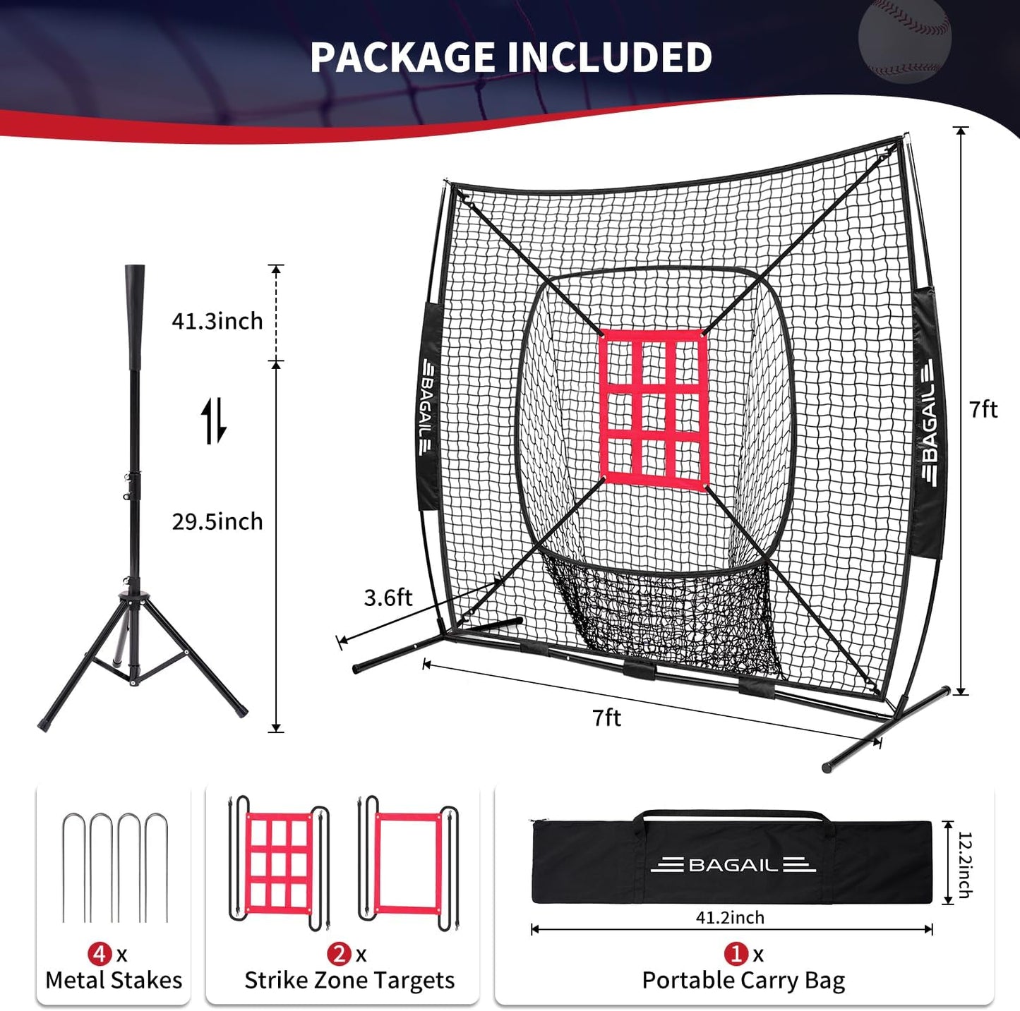 ⚾️ All-in-One Baseball Practice Net with Tee & Targets | 7x7 FT 🎯