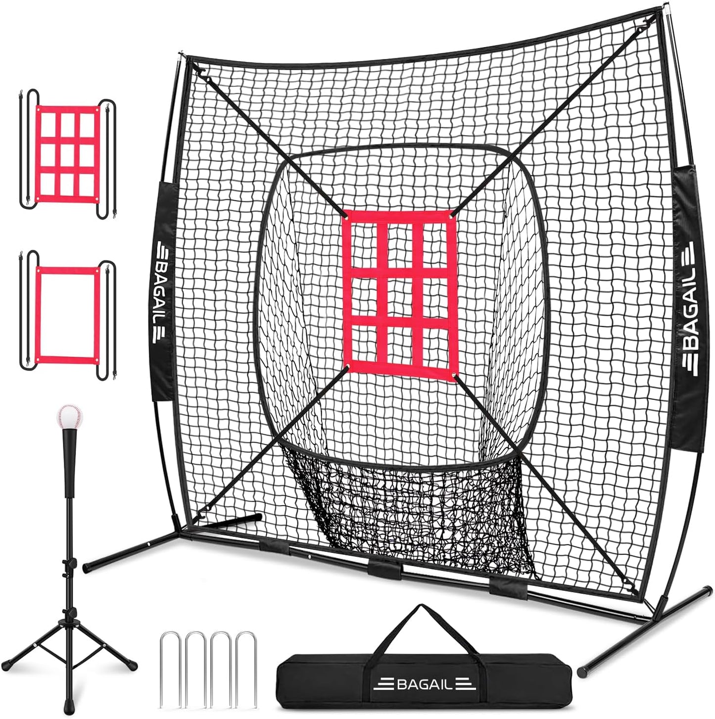 ⚾️ All-in-One Baseball Practice Net with Tee & Targets | 7x7 FT 🎯