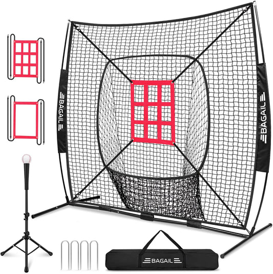 ⚾️ All-in-One Baseball Practice Net with Tee & Targets | 7x7 FT 🎯