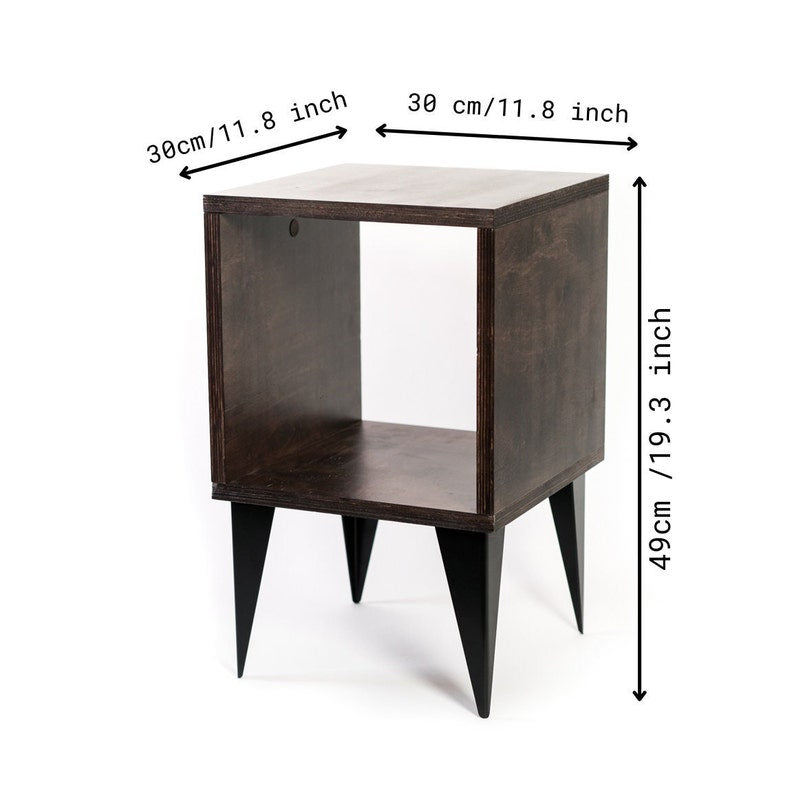 Rustic Nightstand with Storage, Wood Bedside Table with Shelf and Metal Legs, Modern Brown End Console, Bedroom Open Furniture