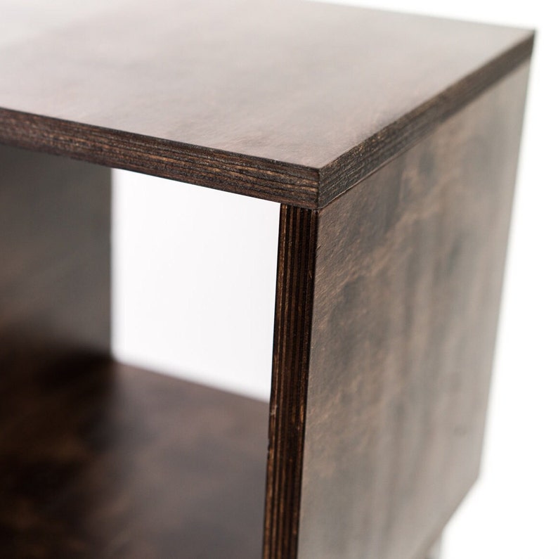 Rustic Nightstand with Storage, Wood Bedside Table with Shelf and Metal Legs, Modern Brown End Console, Bedroom Open Furniture