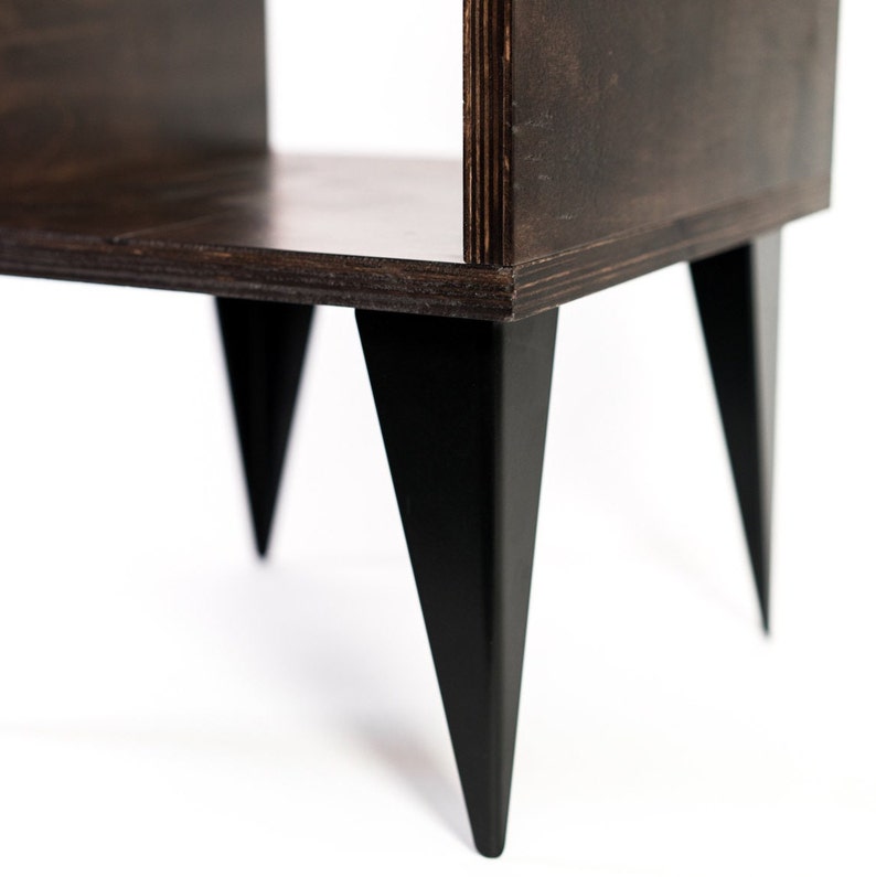 Rustic Nightstand with Storage, Wood Bedside Table with Shelf and Metal Legs, Modern Brown End Console, Bedroom Open Furniture