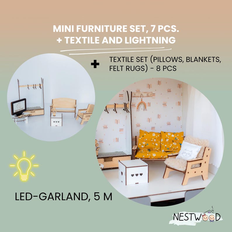Personalized Montessori Dollhouse with Furniture - Custom Kids Wooden House - Unique Christmas Gift